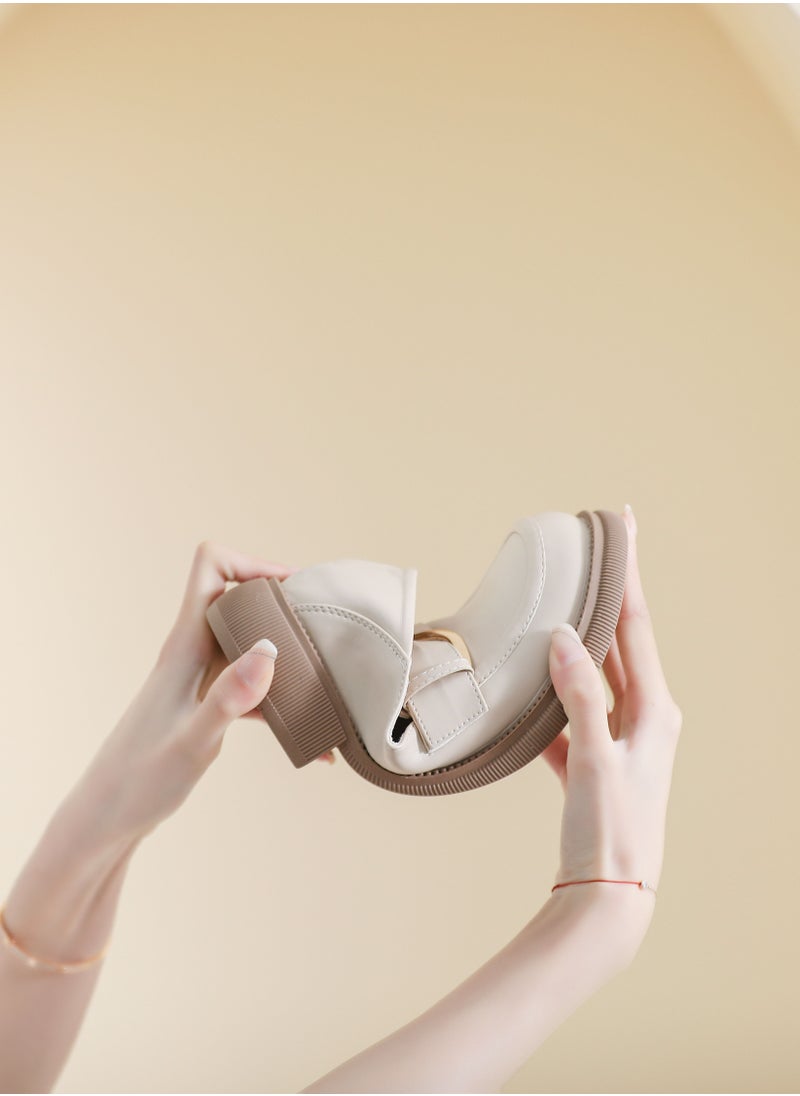 English Style Soft Soled Leather Shoes Beige