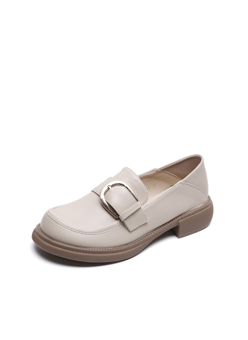 English Style Soft Soled Leather Shoes Beige