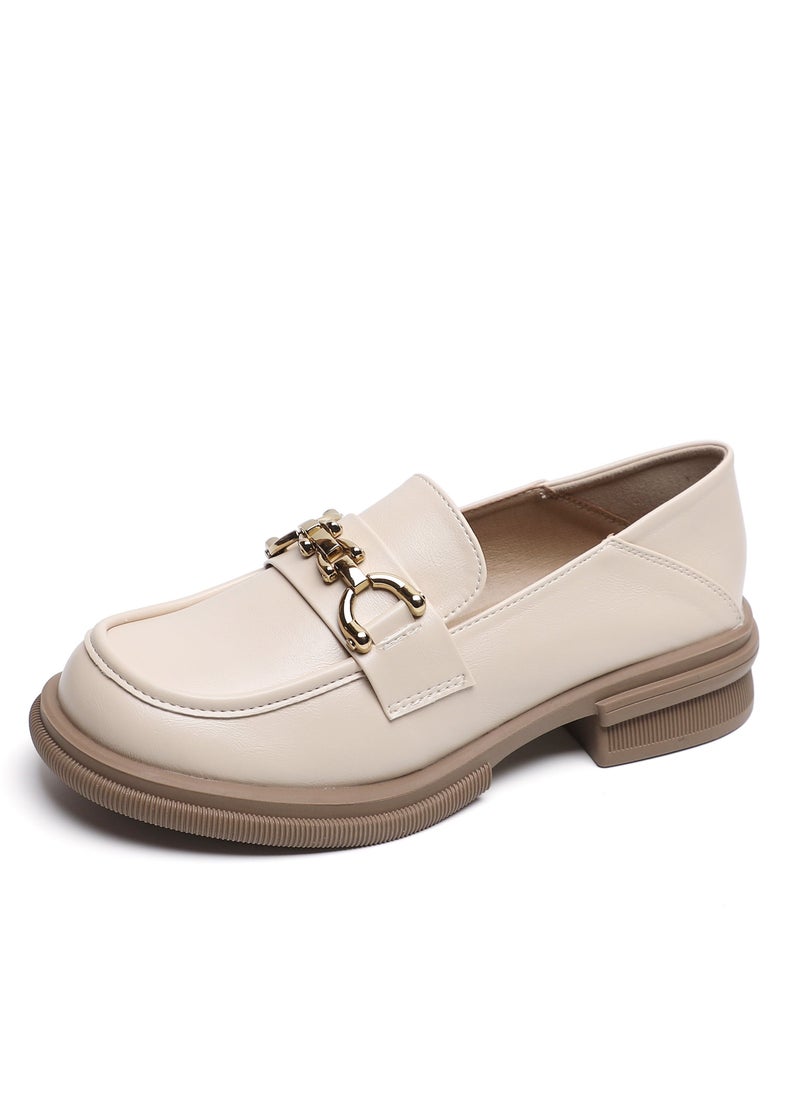 Soft Sole Small Leather Shoes Retro Beige