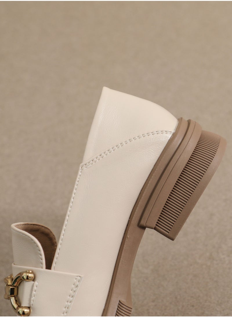 Soft Sole Small Leather Shoes Retro Beige