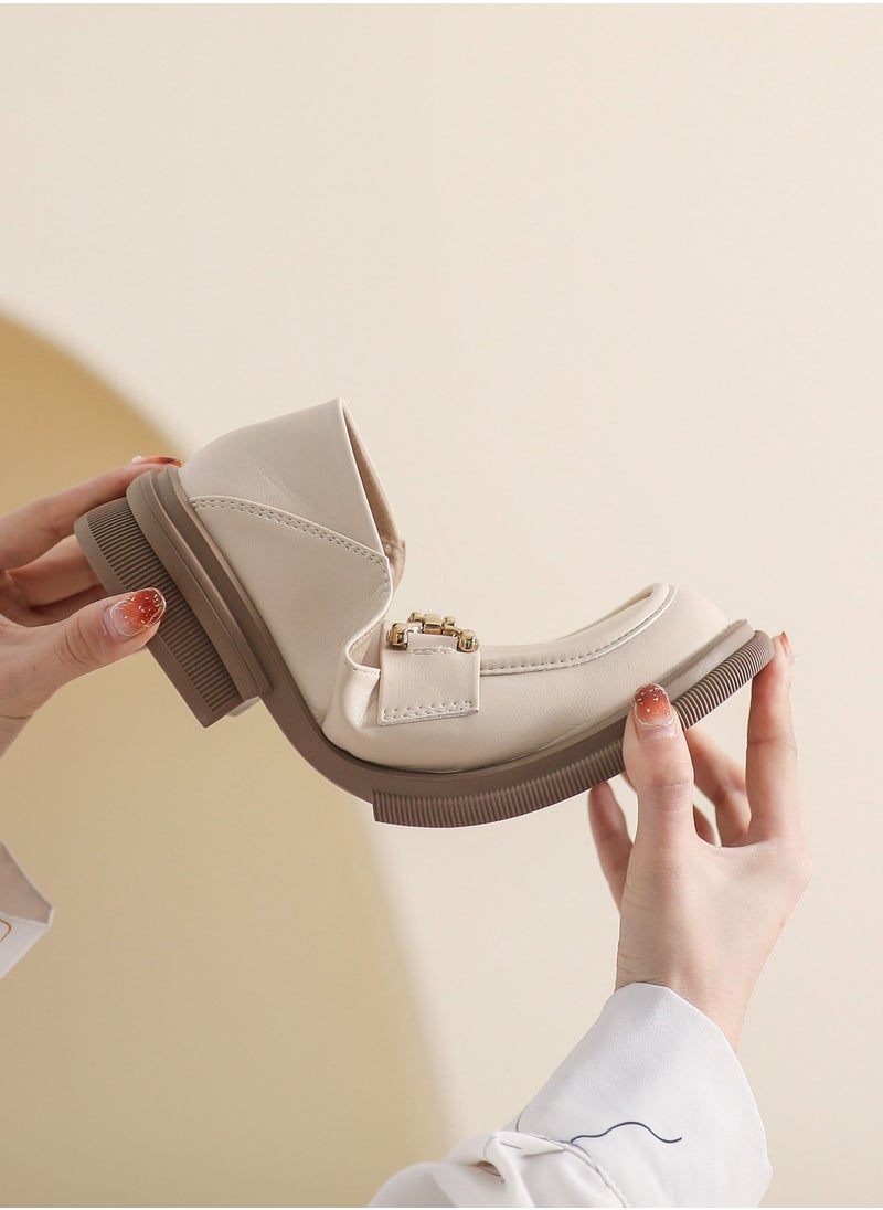 Soft Sole Small Leather Shoes Retro Beige