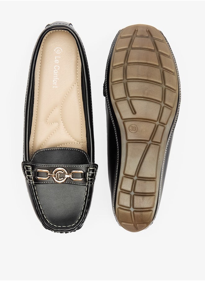 Women Metal Accent Loafers with Wedge Heels