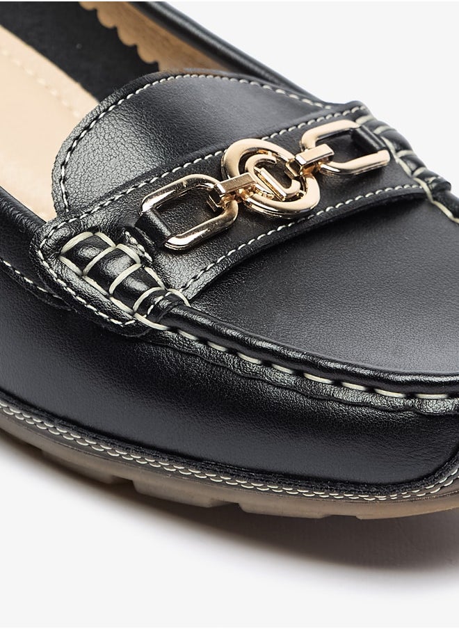Women Metal Accent Loafers with Wedge Heels