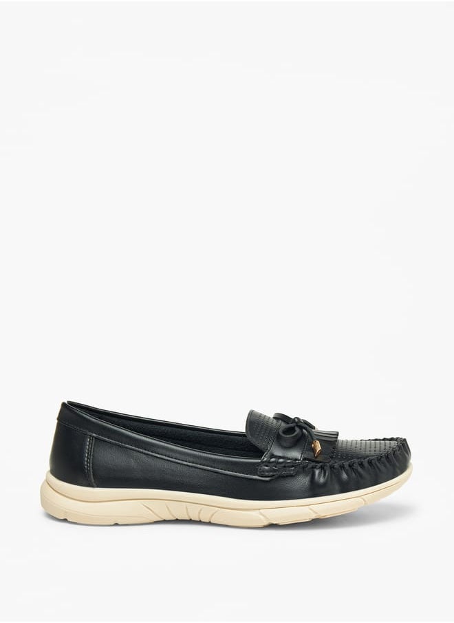 Womens Perforated Loafers With Bow Detail