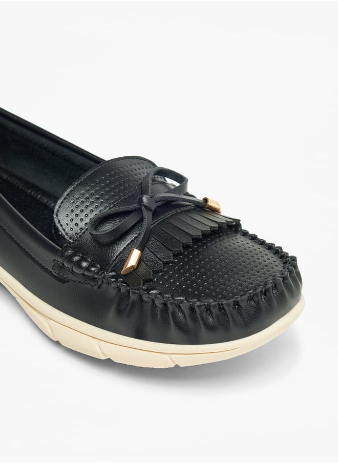 Womens Perforated Loafers With Bow Detail