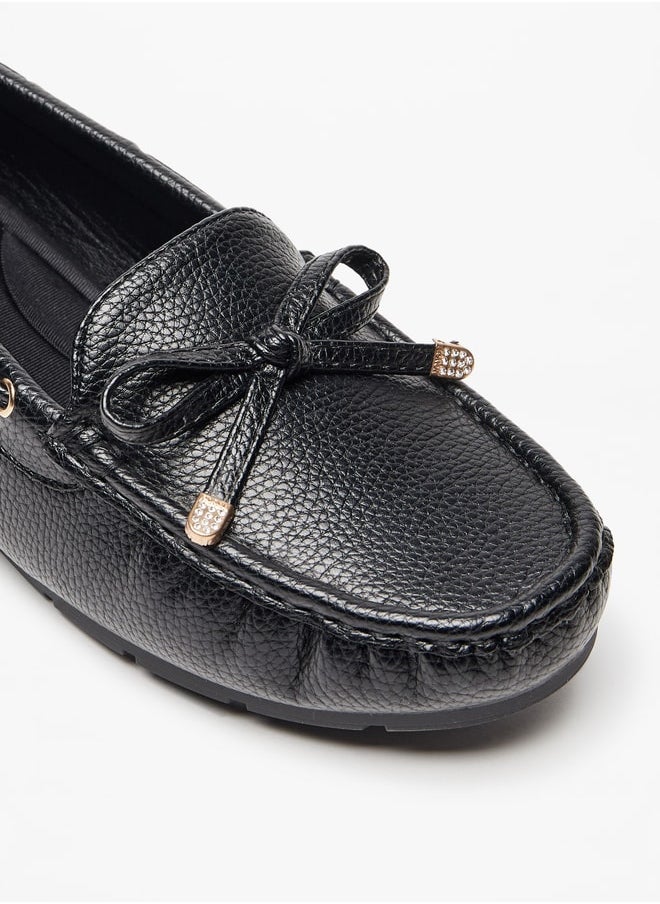 Women's Textured Slip-On Loafers with Bow Accent