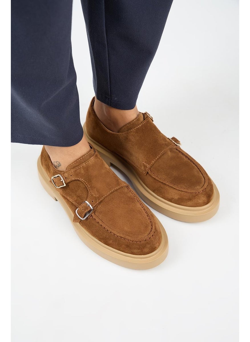 (Bonni) Women's Leather Leather Double Buckle Tan Shoes