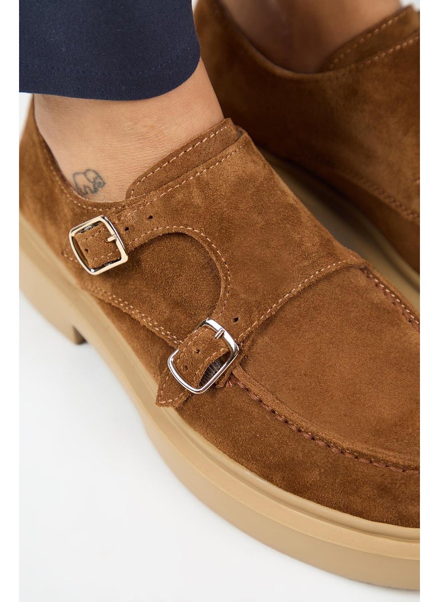 (Bonni) Women's Leather Leather Double Buckle Tan Shoes