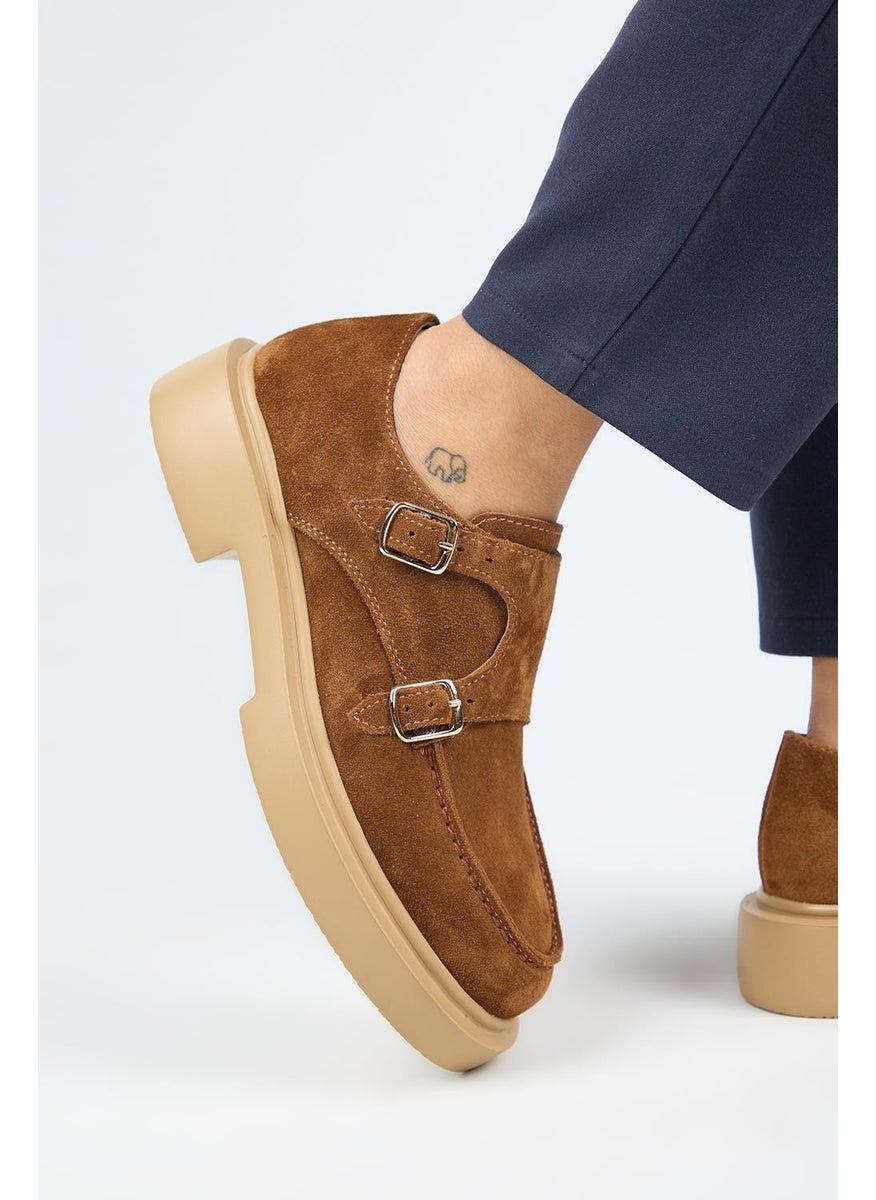 (Bonni) Women's Leather Leather Double Buckle Tan Shoes