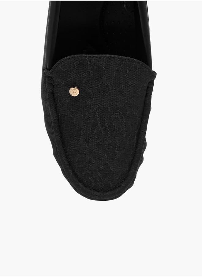 Women Floral Textured Slip-On Comfort Loafers with Wedge Heels