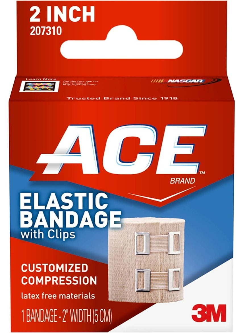 ACE Brand 2 Inch Elastic Bandage with Clips, Beige, 2 in x 51.2 in, Great for Elbow, Ankle, Knee & More, Comfortable Design for Prolonged Wear, Easy-to-Use Wrap Design (207310)