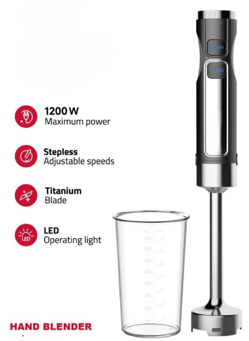 Hand Blender 1200W – Heavy Duty Stick Blender with Adjustable Speed, Titanium Blade, LED Light & 800ml Measuring Cup – Powerful Handheld Blender for Smoothies, Soups & Sauces