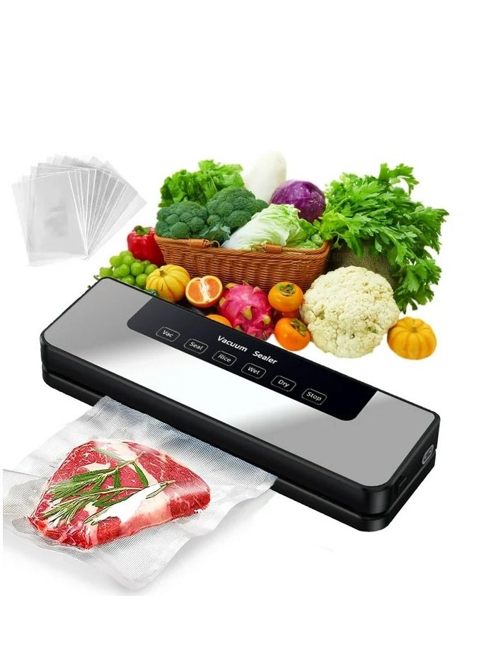 Vacuum Sealer, Food Vacuum Sealer Machine with 65 KPA Powerful Suction, 30MM Longer Seal Food Sealer for Dry and Moist Food Fresh Preservation with 10Pcs Vacuum Sealers Bags