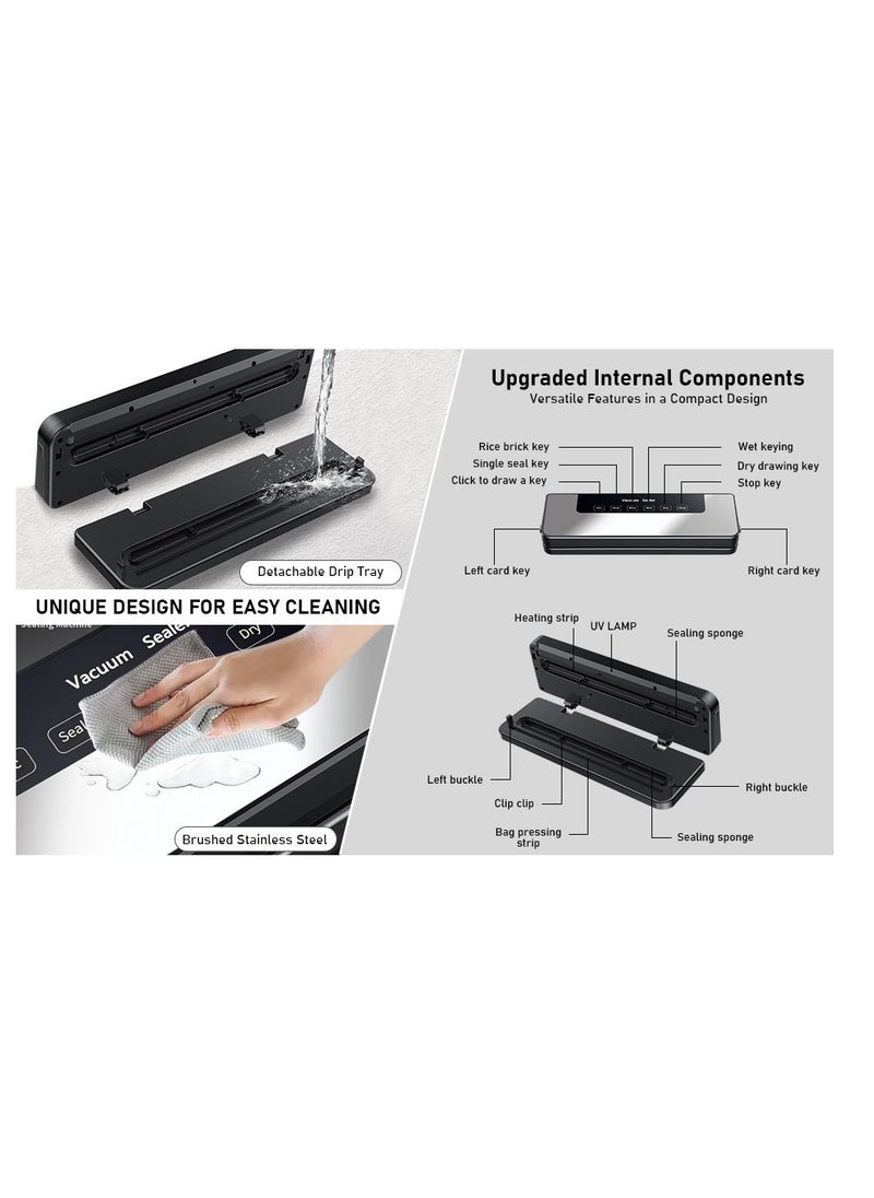 Vacuum Sealer, Food Vacuum Sealer Machine with 65 KPA Powerful Suction, 30MM Longer Seal Food Sealer for Dry and Moist Food Fresh Preservation with 10Pcs Vacuum Sealers Bags