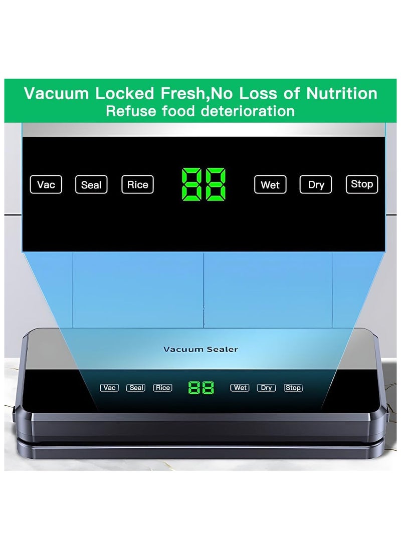 5-in-1 Food Vacuum Sealer Machine with 65KPA Powerful Suction, Dry and Moist Food Fresh Sealing Machine with 10 Vacuum Bags for Meat, Vegetables, Millet (Black)