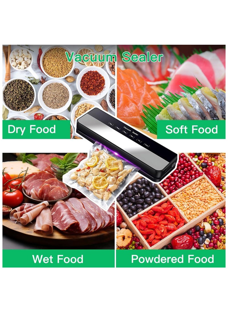 5-in-1 Food Vacuum Sealer Machine with 65KPA Powerful Suction, Dry and Moist Food Fresh Sealing Machine with 10 Vacuum Bags for Meat, Vegetables, Millet (Black)