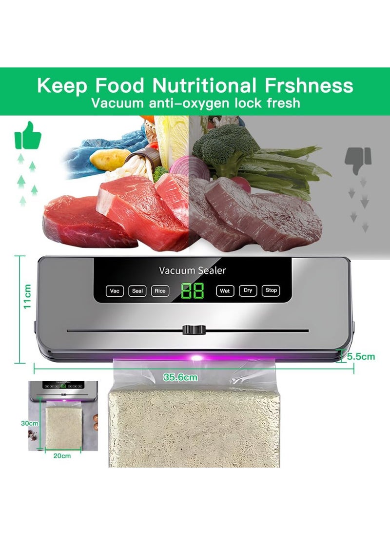 5-in-1 Food Vacuum Sealer Machine with 65KPA Powerful Suction, Dry and Moist Food Fresh Sealing Machine with 10 Vacuum Bags for Meat, Vegetables, Millet (Black)