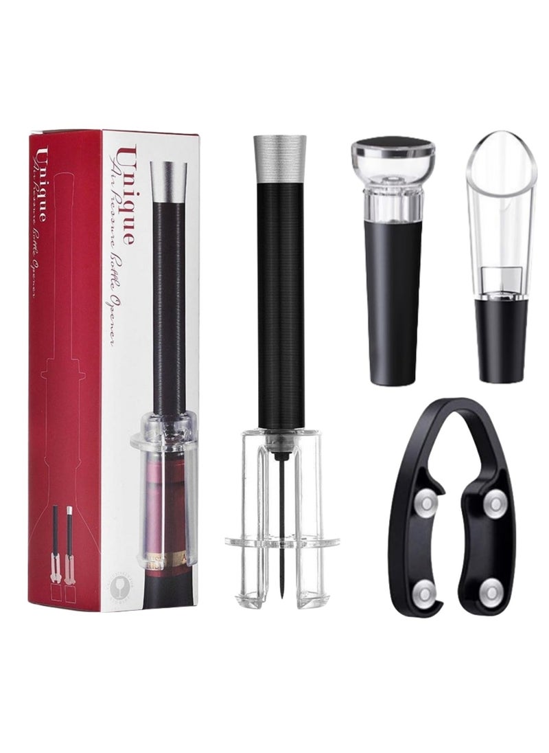 Air Pressure Pump Bottle Opener with Foil Cutter, Aerator Pourer,Vacuum Stopper(4PCS), Simple Cork Remover, Efficient Corkscrew Bottle Opener, Great for Wine Lovers, Perfect Wine Gift