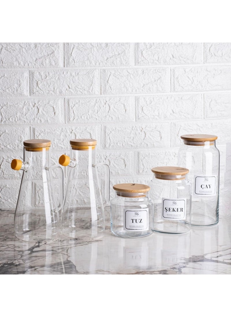 2-Piece Set 5 Piece 2-Piece Glass Oil Bowl and 3-Piece Glass Tea Sugar Salt Jar Set