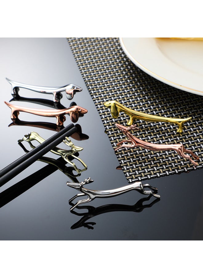 Alloy Sausage Dog Deer Chopsticks Holder Korean Style Plated Plated Chopsticks Rest Spoon Holder-Color:419-3 Rose Gold Wild Deer Chopsticks Rack