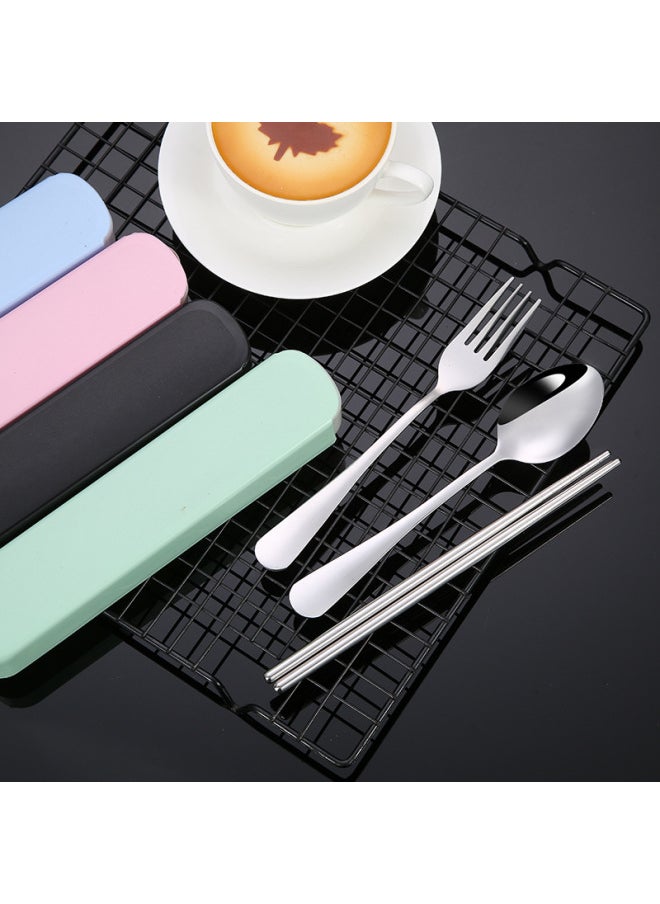 Stainless Steel Tableware Set Gift Logo Student Outdoor Portable Tableware Set Of Three Forks Chopsticks Spoon Set-Specifications:One-piece Box  Blue 3-piece Set