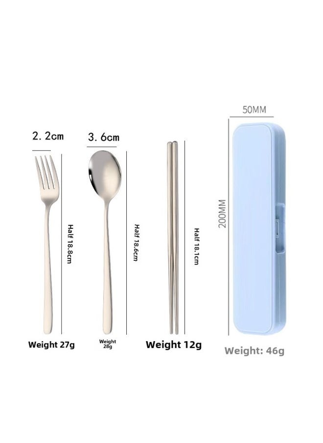 Stainless Steel Tableware Set Gift Logo Student Outdoor Portable Tableware Set Of Three Forks Chopsticks Spoon Set-Specifications:One-piece Box  Blue 3-piece Set