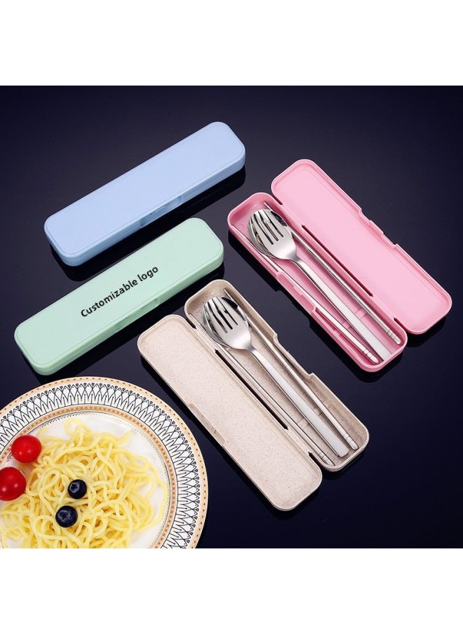 Stainless Steel Tableware Set Gift Logo Student Outdoor Portable Tableware Set Of Three Forks Chopsticks Spoon Set-Specifications:One-piece Box  Blue 3-piece Set