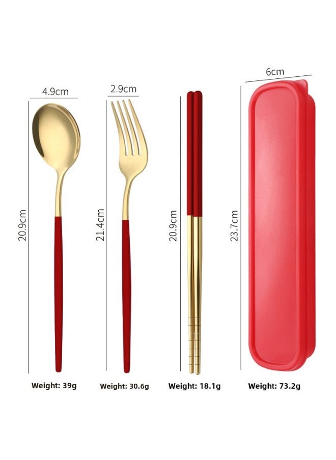 Stainless Steel Portable Portuguese Western Tableware Titanium-plated Gold Gift Logo Fork Spoon Chopsticks Three-piece Set-Specifications:Portuguese Red Gold-three-piece Set