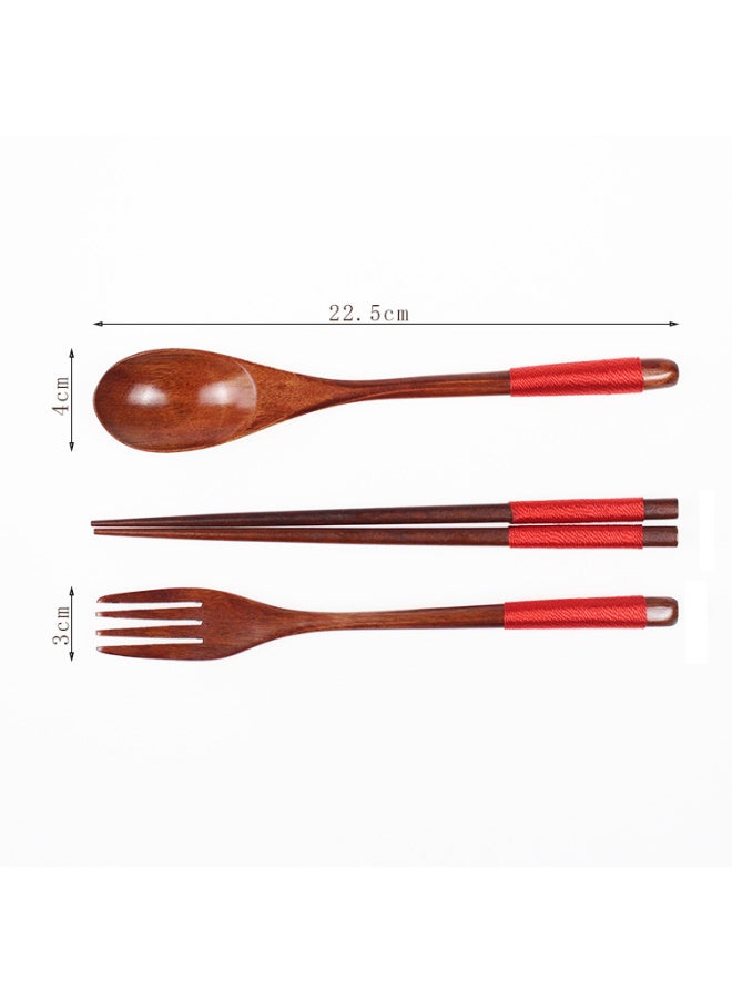 Soup Spoon Nanmu Spoon And Fork Chopsticks Three-piece Set Household Tableware Chopsticks Spoon Japanese Wooden Spoon Wooden Fork Wooden Chopsticks-Specifications:Fork Spoon Chopsticks Set Tied With Red Line