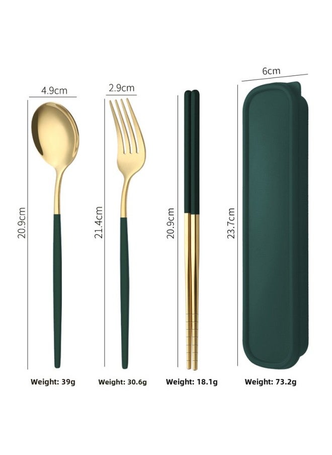 Stainless Steel Portable Portuguese Western Tableware Titanium-plated Gold Gift Logo Fork Spoon Chopsticks Three-piece Set-Specifications:Portuguese Dark Green Gold-three-piece Set