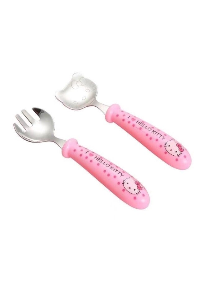 Stainless Steel Children's Cute Chopsticks Tableware Practice Baby Students Learning Fork Suit Eating Supplementary Cartoon-Specifications:Kitty Tableware