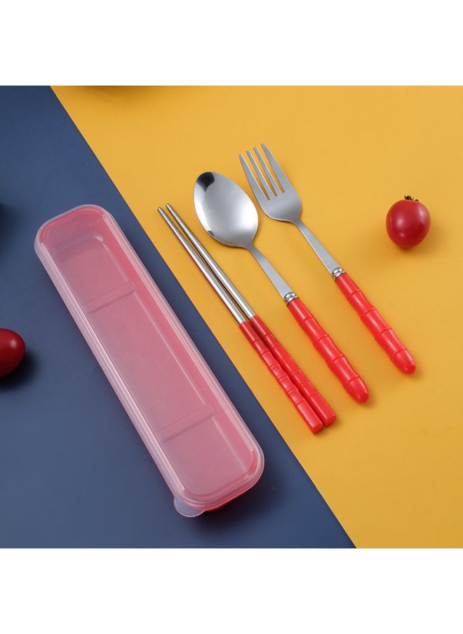 Stainless Steel Tableware Set Travel Wheat Straw Portable Tableware Chopsticks Three-piece Set Chopsticks Spoon Set-Specifications:Nordic Red Spoon + Chopsticks + Fork Three-piece Set