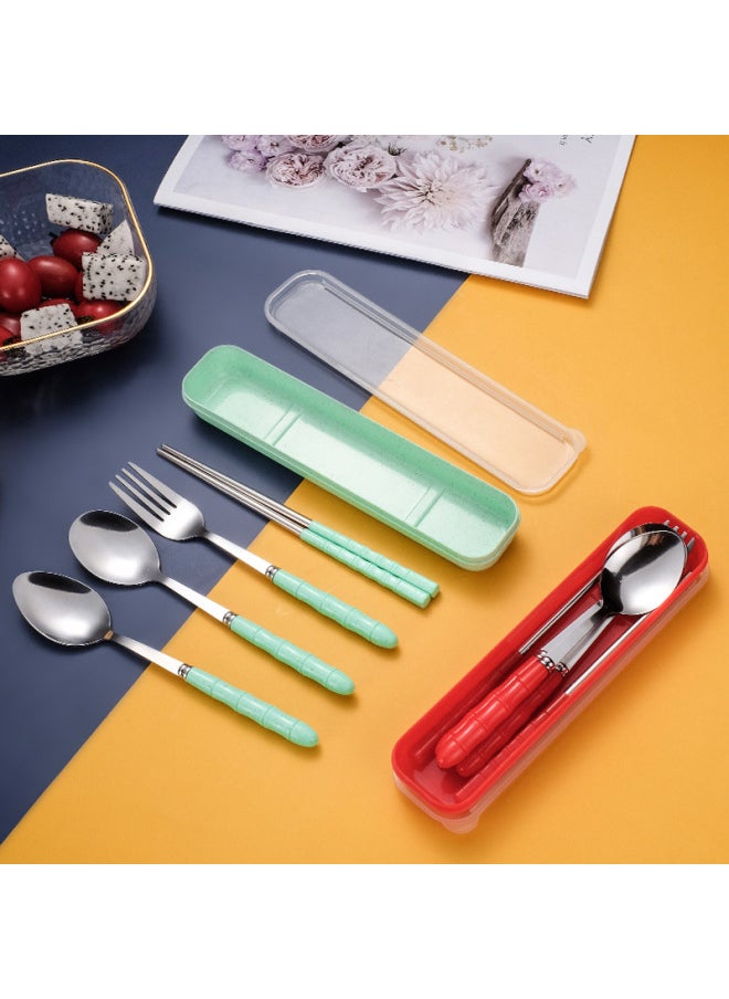 Stainless Steel Tableware Set Travel Wheat Straw Portable Tableware Chopsticks Three-piece Set Chopsticks Spoon Set-Specifications:Nordic Blue Spoon + Chopsticks + Fork Three-piece Set