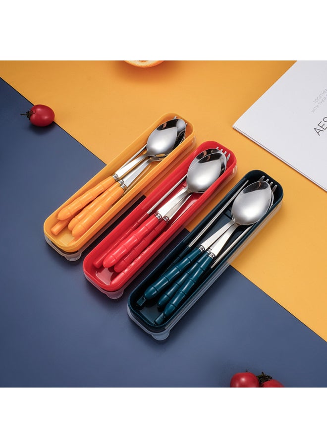 Stainless Steel Tableware Set Travel Wheat Straw Portable Tableware Chopsticks Three-piece Set Chopsticks Spoon Set-Specifications:Nordic Blue Spoon + Chopsticks + Fork Three-piece Set