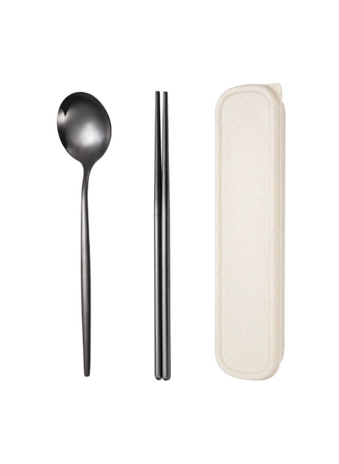 Stainless Steel Portable Portuguese Western Tableware Titanium-plated Gold Gift Logo Fork Spoon Chopsticks Three-piece Set-Specifications:Portuguese Black-two-piece Set
