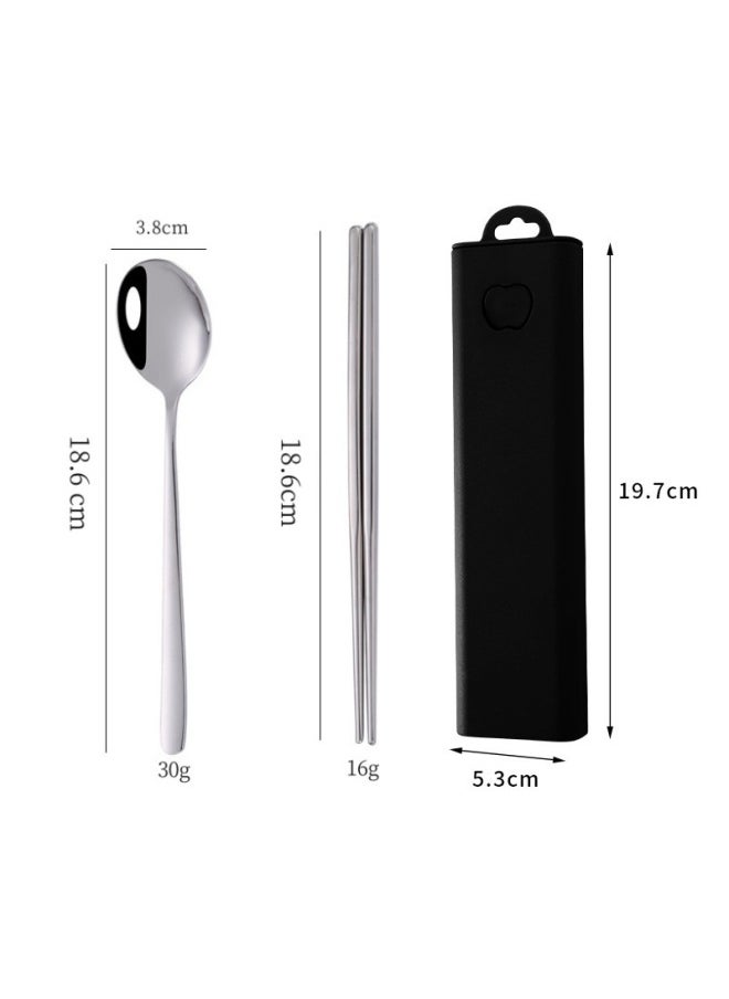 Portable 304 Stainless Steel Tableware Korean-style Spoon Fork Chopsticks Three-piece Set Student Outdoor Travel Gift Suit-Specifications: Natural Color Two-piece Set