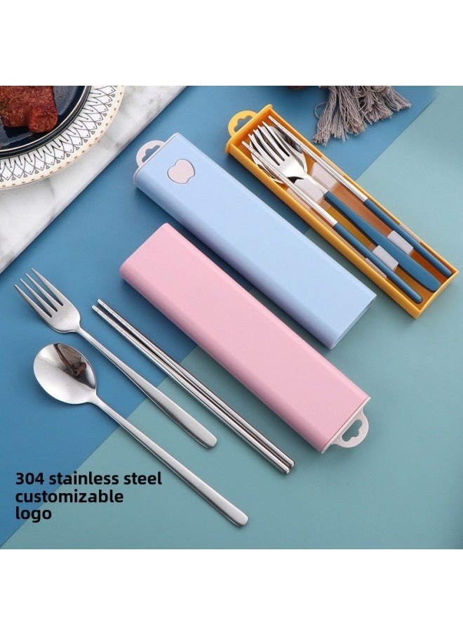 Portable 304 Stainless Steel Tableware Korean-style Spoon Fork Chopsticks Three-piece Set Student Outdoor Travel Gift Suit-Specifications: Natural Color Two-piece Set