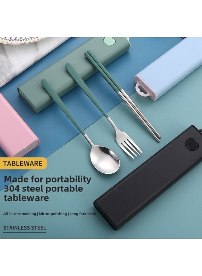 Portable 304 Stainless Steel Tableware Korean-style Spoon Fork Chopsticks Three-piece Set Student Outdoor Travel Gift Suit-Specifications: Natural Color Two-piece Set