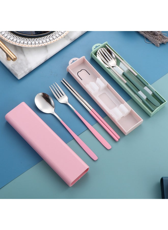 Portable 304 Stainless Steel Tableware Korean-style Spoon Fork Chopsticks Three-piece Set Student Outdoor Travel Gift Suit-Specifications: Natural Color Two-piece Set