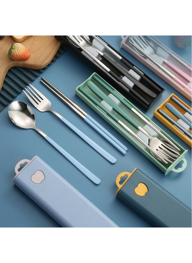 304 Stainless Steel Tableware Creative Korean Spoon Fork Chopsticks Three-piece Set Student Portable Gift Set Logo-Specifications: Natural Color 2 Piece Set