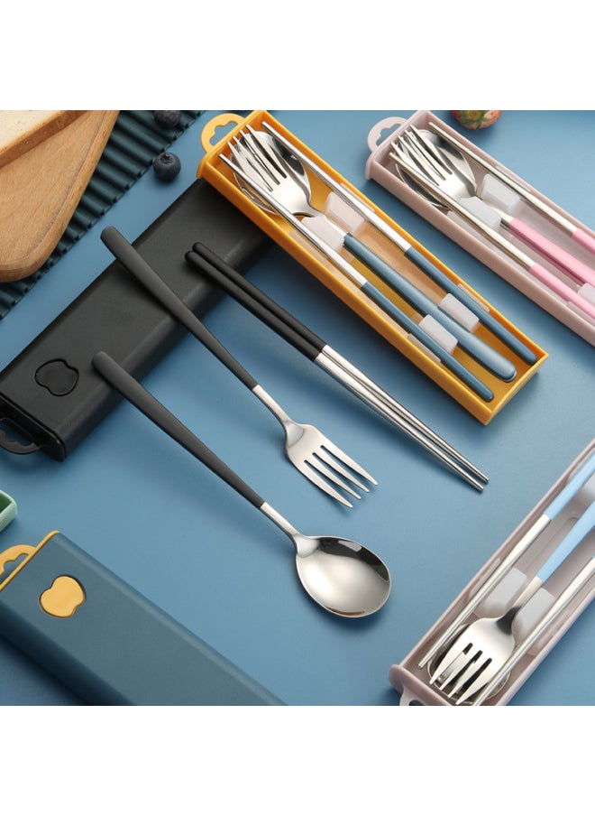 304 Stainless Steel Tableware Creative Korean Spoon Fork Chopsticks Three-piece Set Student Portable Gift Set Logo-Specifications: Natural Color 2 Piece Set