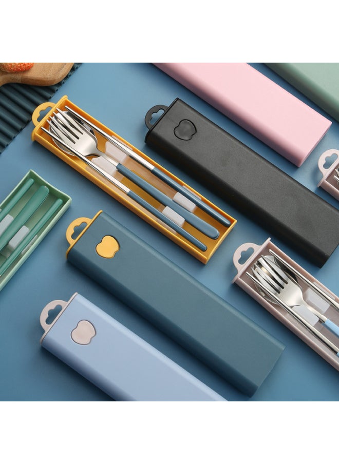 304 Stainless Steel Tableware Creative Korean Spoon Fork Chopsticks Three-piece Set Student Portable Gift Set Logo-Specifications: Natural Color 2 Piece Set