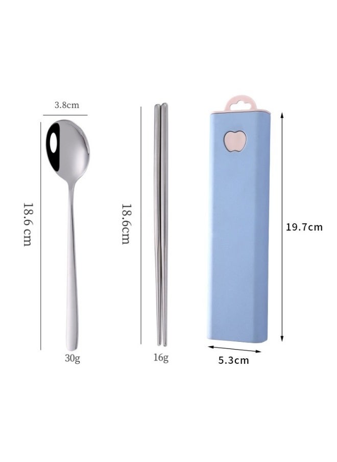 Portable 304 Stainless Steel Tableware Korean-style Spoon Fork Chopsticks Three-piece Set Student Outdoor Travel Gift Suit-Specifications: Natural Color Two-piece Set