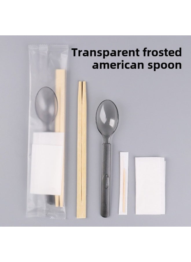 Direct Disposable Chopsticks Four-piece Takeaway Tableware Package Set Four-in-one Chopsticks Independent Packaging Wholesale-Color:Chinese Four-piece Set On The Tip Of The European Spoon (twin Chopsticks)(100 Sets)