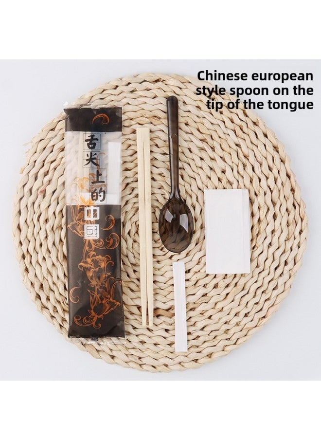 Direct Disposable Chopsticks Four-piece Takeaway Tableware Package Set Four-in-one Chopsticks Independent Packaging Wholesale-Color:Chinese Four-piece Set On The Tip Of The European Spoon (twin Chopsticks)(100 Sets)