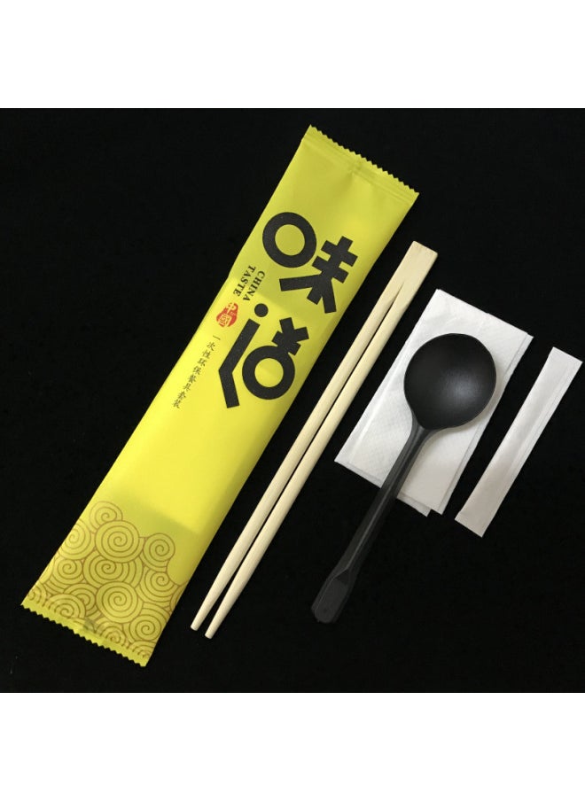 Take-out Packaged Tableware Disposable Chopsticks Three Or Four-piece Suit Combination Fork Spoon Can Be Ordered Pattern Out-Color:Flavor Gold Silk Film (frosted Spoon) 300 Sets