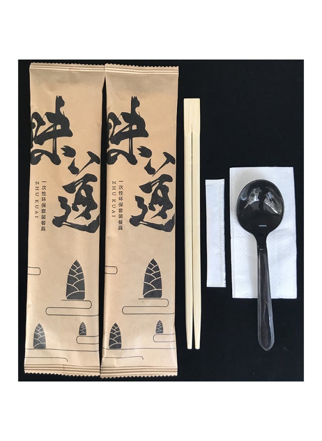 Take-out Packaged Tableware Disposable Chopsticks Three Or Four-piece Suit Combination Fork Spoon Can Be Ordered Pattern Out-Color:Flavor Kraft Paper (round Black Spoon) 300 Sets