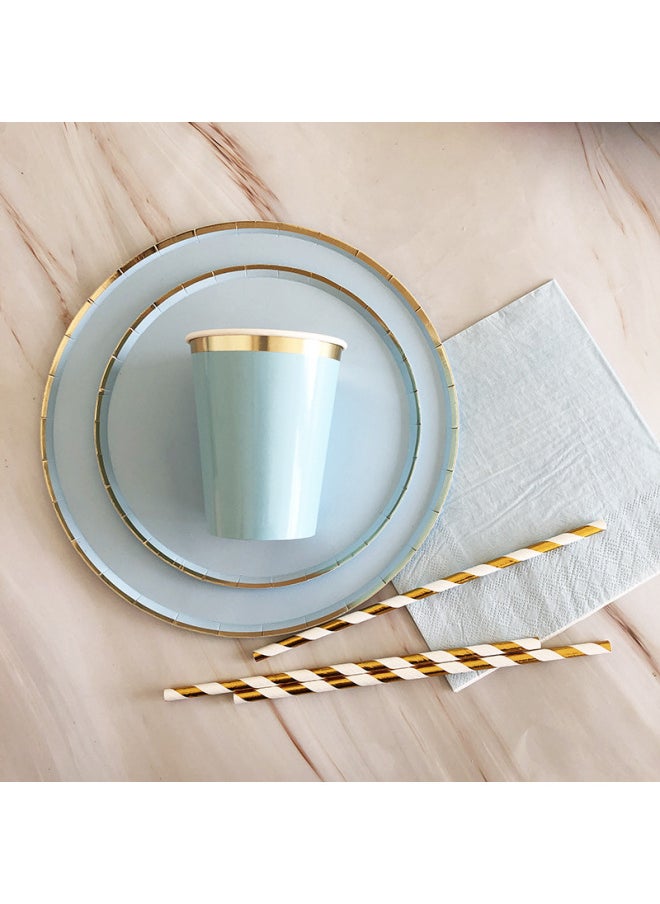 Blue Theme Dessert Table Tableware Boys Birthday Cake Plate Party Disposable Decoration Dish Set-Color:Bronzing Blue Flat Plate-Specifications:8 8 Inch 22cm Paper Tray