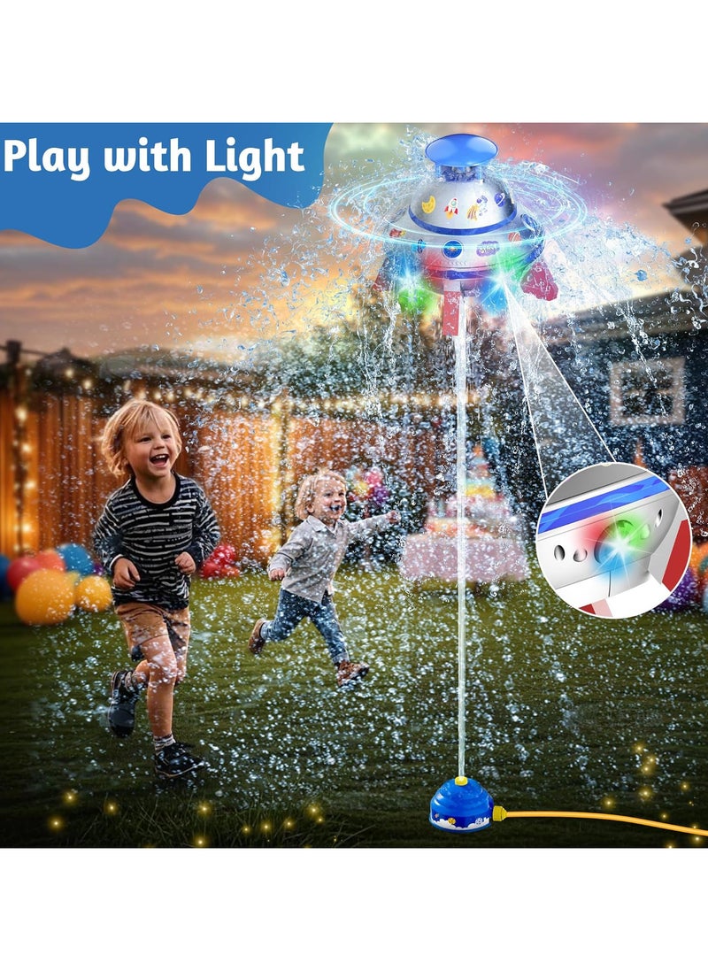 Water Sprinkler for Kids, UFO Water Rocket with Light for Kid, Outdoor Summer Kids Sprinkler Water Toy Play for Yard Backyard Pool Lawn Garden Birthday Gift for Boys Girls Ages 3-12 Year Old