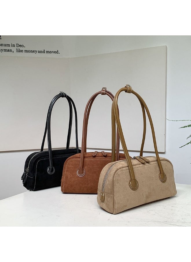 Autumn Suede Baguette Bag Simple Leather Patchwork Underarm Bag Women's Plush Fashion Shoulder Bag
